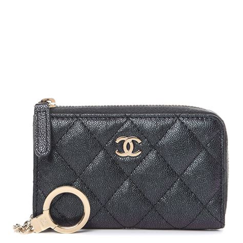 CHANEL Caviar Quilted Zipped Key Holder Case Black